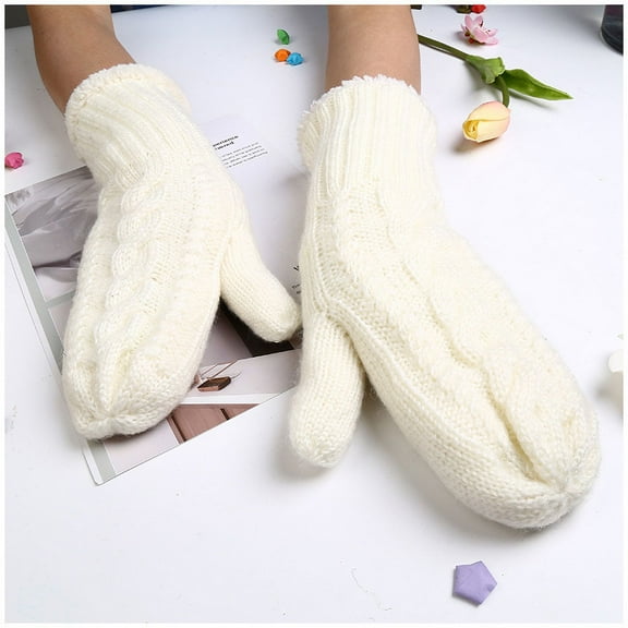 1 pair of Women Gloves Winter Gloves Warm Lining Gloves Knit Thick Gloves Outdoor Mittens