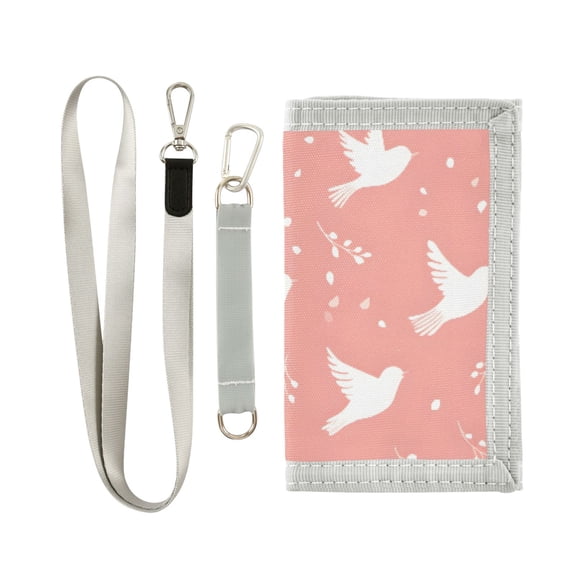 JIALIOU Nylon Trifold Card Wallet with ID Window Zipper Pocket for Men Women Teen White Flying Birds