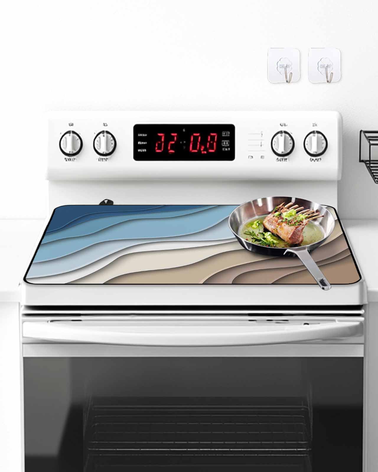 Stove Top Covers for Electric Stove, Blue White Brown Kitchen Glass Ceramic Electric Cooktop Covers 31''x24'', HeatResistant Oven/Countertop/Dishwasher Protector