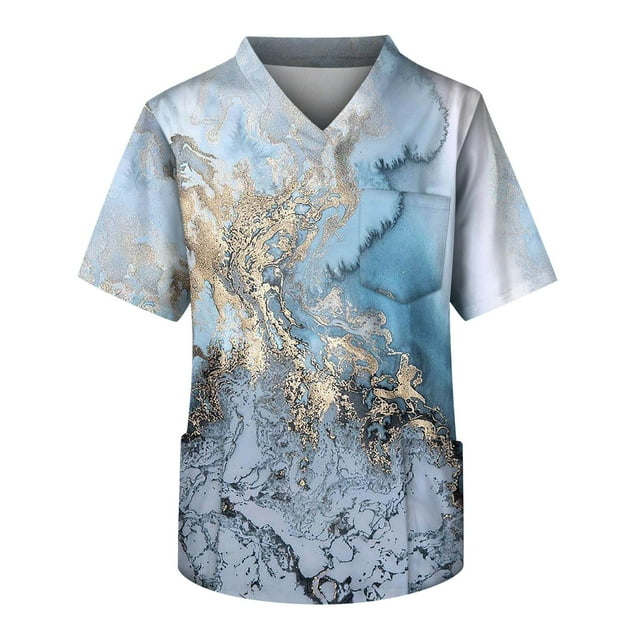 Plus SizePrinted Scrub Working Uniform Tops For Men's Cross V-Neck Short Sleeve Fun T-Shirts Workwear Tee With Pockets L