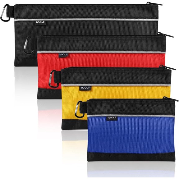 4 Pack Tool Pouch, Small Tool Bag with Zipper, 1680D Oxford Waterproof Multipurpose Tool Pouches with Carabiner for Men Tools, Travel Accessary, Stationary, Gadgets Storage Organizer