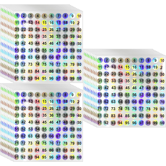 3000 Pcs 0.39" Holographic Number Stickers – 1 to 1000 Consecutive Round Self-Adhesive Labels, Eye-Catching for Packaging, Envelopes, Gift Wrap & Craft Projects