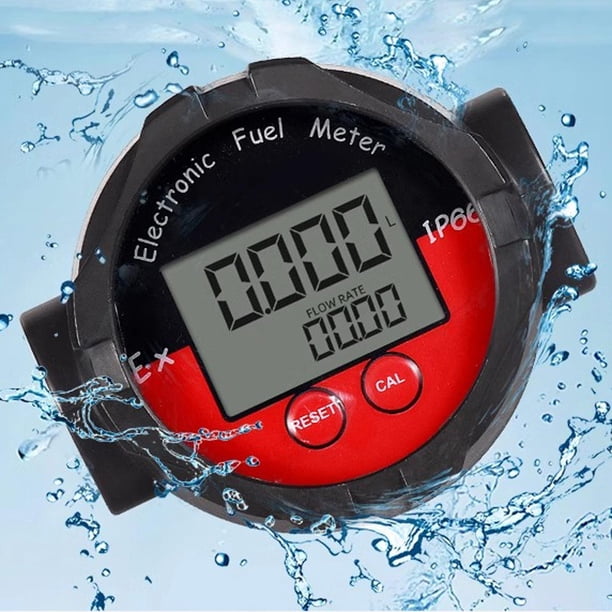 Medidor de flujo de aceite, medidor de combustible electrónico, pantalla LCD resistente al agua, medidor de flujo de combustible multifunción con Negro