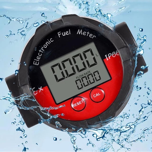 Medidor de flujo de aceite, medidor de combustible electrónico, pantalla LCD resistente al agua, medidor de flujo de combustible multifunción con Negro