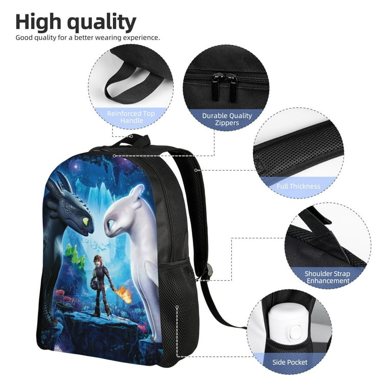 Kids How To Train Your Dragon Toothless Backpack Water Resistant College School Bags Bookbag Travel Hiking Camping Daypack for Adults Teens Boys Girls