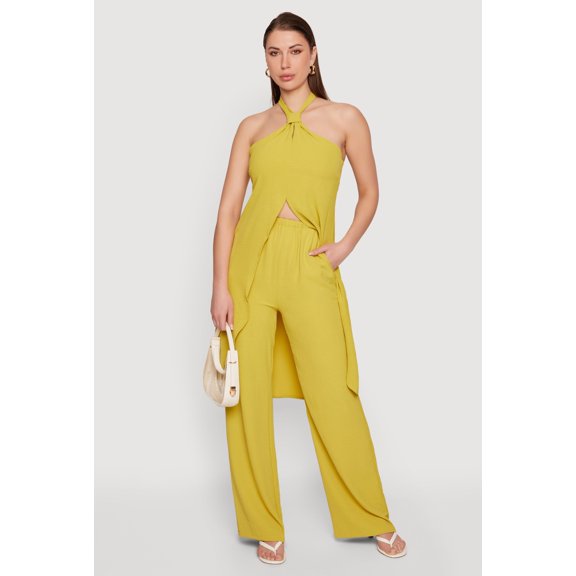 Women's Crepe Knit High Waisted Wide Leg Pull On Pants