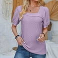 thumbnail image 2 of UYISJ Womens Short Sleeve Tops Eyelet Embroidery Tshirts Asymetrical Square Neck Puffy Sleeve Shirts Casual Loose Fit Solid Color Tunic Blouse Purple L, 2 of 4