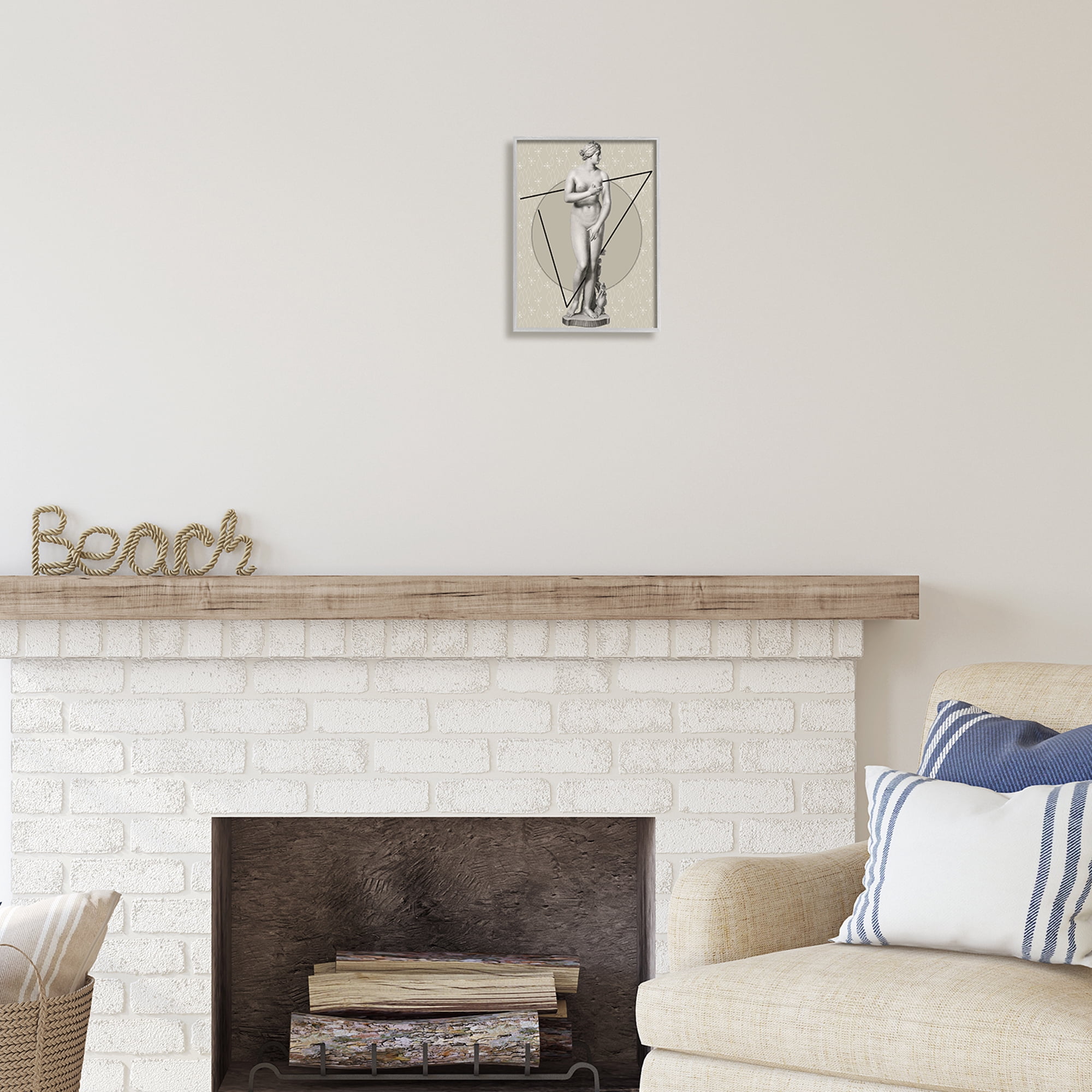 Stupell Industries Classic Statue on Geometric Abstract Painting Gray Framed Art Print Wall Art, 11 x 14