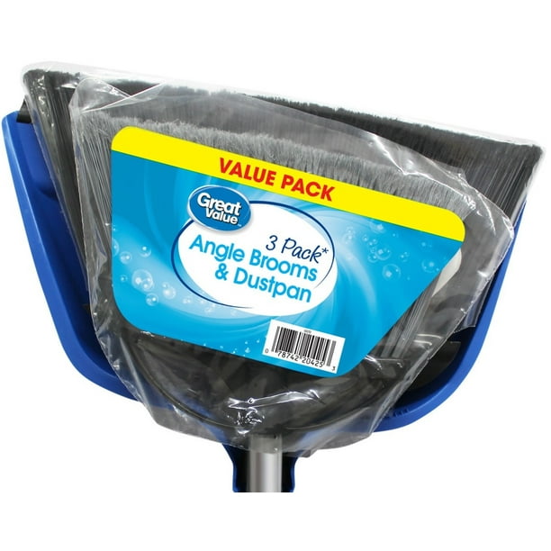 Great Value Angle Brooms and Dustpan, 3 Pack