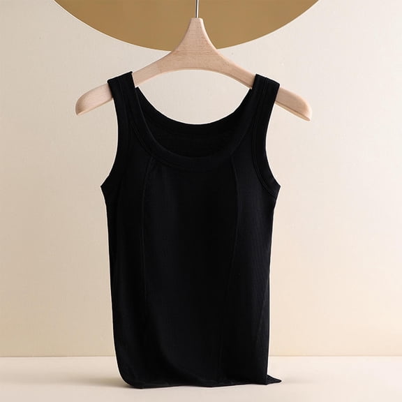 Abomasnow Women's Ribbed Tank Tops Casual Scoop Sleeveless Basic Camisole Lightweight Solid Color Y2K Undershirts with Built in Bra