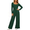 thumbnail image 2 of Bloomae Long Sleeve Jumpsuit for Women Trendy Fall Outfits Loose Fit Casual Ruched Elastic High Waist One Piece Square Neck Wide Leg Pants Romper With Pockets, 2 of 7