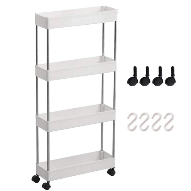 4 Layer Slim Mobile Unit Rolling Bathroom Carts with Handle for Narrow