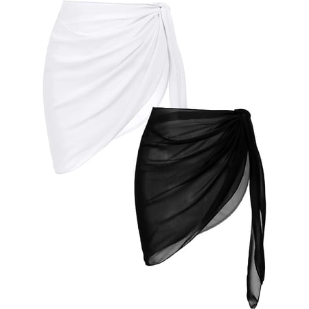 2 Pieces Women Beach Sarongs Sheer Cover Ups Chiffon Bikini Wrap Skirt for Swimwear S-XXL