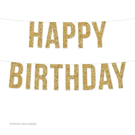 Gold Happy Birthday Banner (Includes String, No Assembly Required)