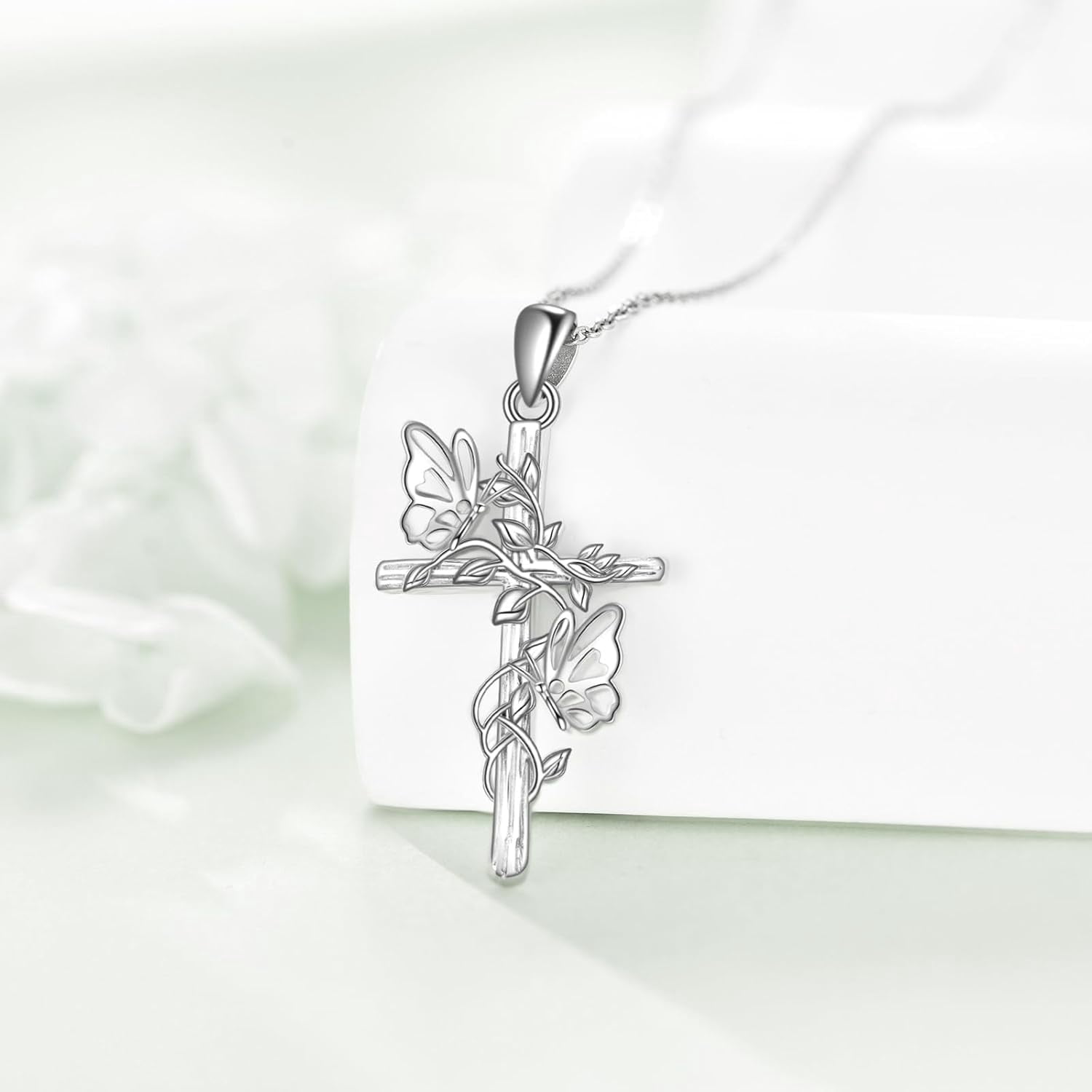 Cross Necklace 925 Sterling Silver Turquoise/Mustard Seed/Butterfly/Mushroom/Holy Spirit/Star of David Necklace Jewelry Gifts for Women