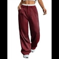thumbnail image 3 of Pantalones Anchos y Holgados para Mujer, Estilo Palazzo Harén, Informales, A Rayas, con Cintura Elástica y Bolsillos Vino Tinto S, 3 of 7
