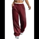 thumbnail image 3 of Pantalones Anchos y Holgados para Mujer, Estilo Palazzo Harén, Informales, A Rayas, con Cintura Elástica y Bolsillos Vino Tinto S, 3 of 7