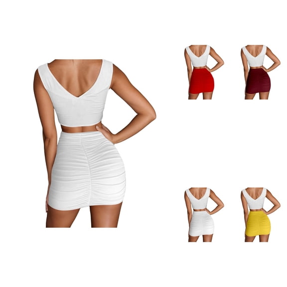Women's Sexy High Waist Solid Color Pleated Bodycon Mini Skirt, Stretch Ruched Double Layer, Party Nightclub Evening Outfits