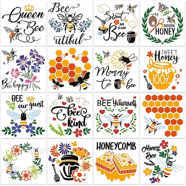 16 Sheets Bee Stencils 7.9 x 7.9 Inch Bee Honeycomb Template