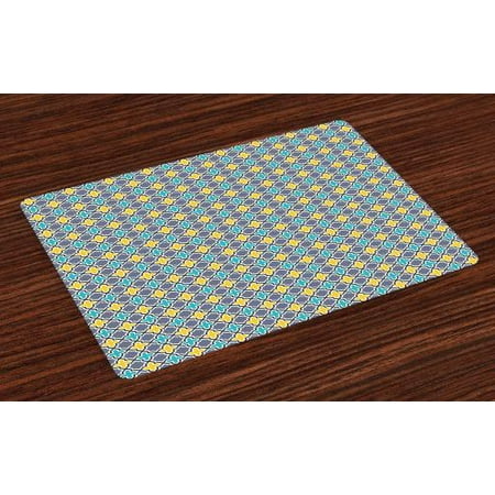 Victorian Trellis - Trellis Placemats Set of 4 Victorian Baroque Ancient Pattern in Vibrant Colors Aged Dated Design, Washable Fabric Place Mats for Dining Room Kitchen Table Decor,Purple Yellow Sky Blue, by Ambesonne