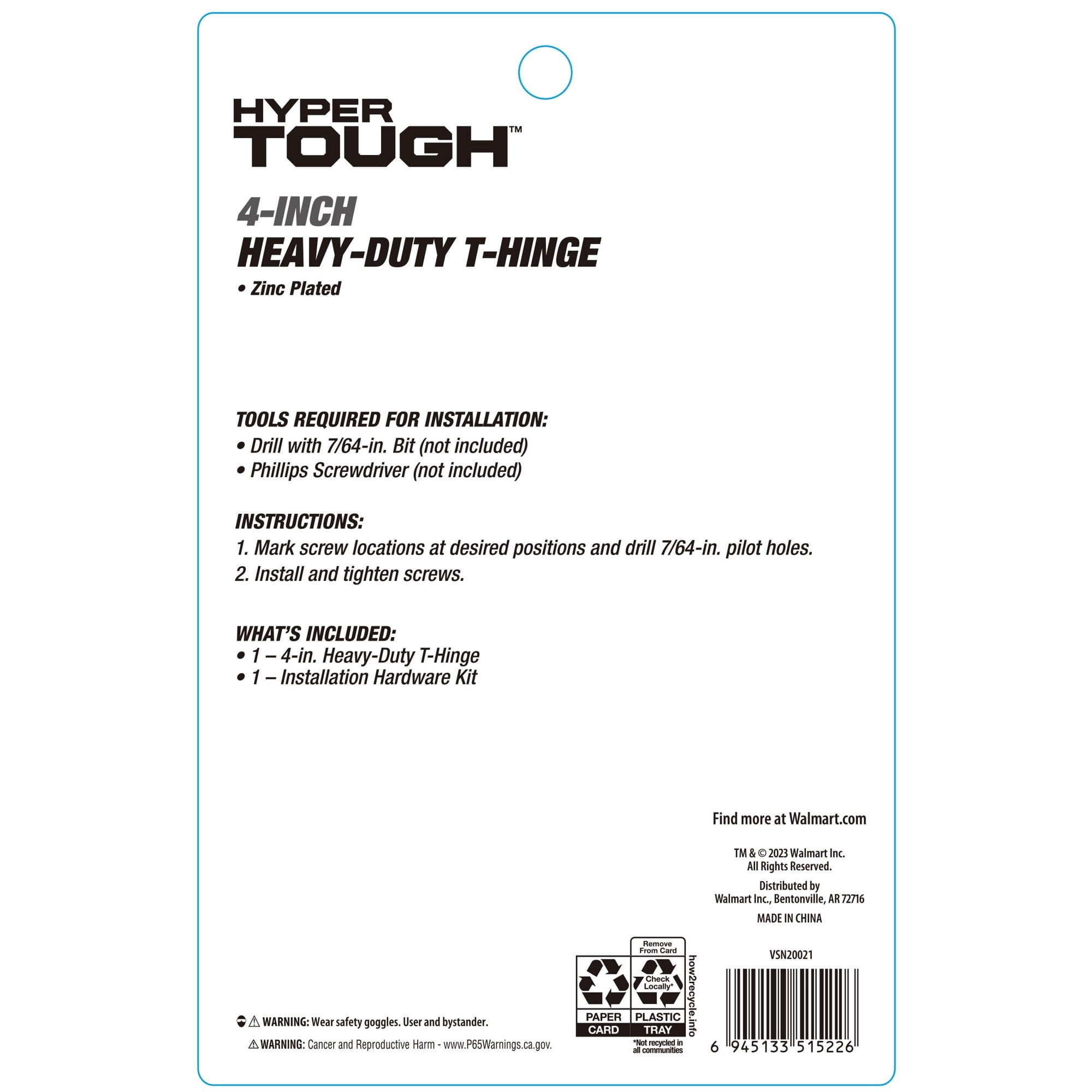(2 pack) Hyper Tough 4 in. Heavy Duty Tee Hinge, Zinc Plated, 1 Piece