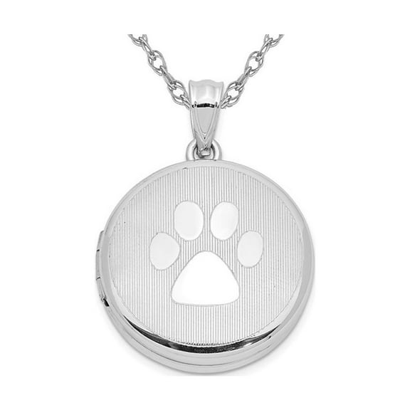 Sterling Silver Grooved Pawprint Round Locket Pendant Necklace with Chain for Women