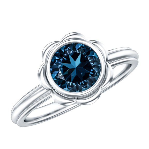 Rosec Jewels Real London Blue Topaz Flower Engagement Ring (1 Carat, AAA Grade) - December Birthstone Ring for Women, 925 Sterling Silver, US 4.00