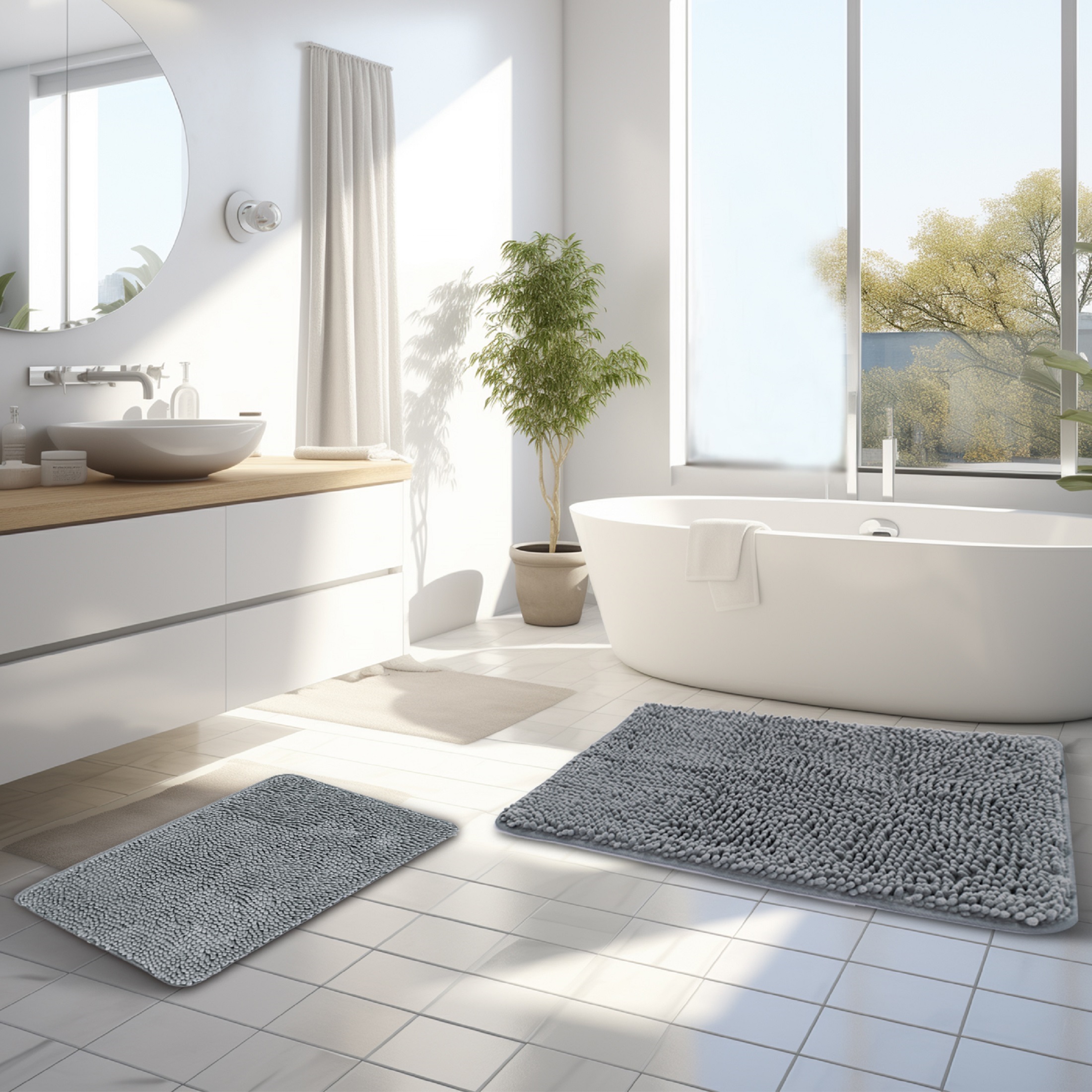 Niubya Bathroom Rug, Contour Toilet Bath Rugs, Non-Slip Floor Mat With Rubber BackingMachine Wash and Dry, 24x17, Gray
