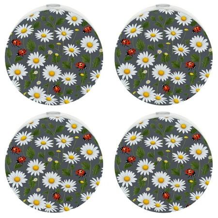 

LED Night Light Lamp with Smart Sensor Dusk to Dawn Sensor 4-Pack for Bedroom Bathroom Hallway White 0.5W Plug-in Ladybug Spring Floral Daisy Flower Grey