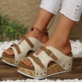 thumbnail image 4 of IUJSOY Womens Sandals Cork Footbed Slippers Open Toe Platform Wedge Sandals Casual Slip on Shoes, 4 of 8