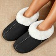 thumbnail image 2 of Abomasnow Women's PU Closed Back House Slippers Faux Fur Collar Trim Round Toe Lightweight Sole Warm Indoor Home Slippers For Autumn And Winter Daily Household Use, 2 of 9
