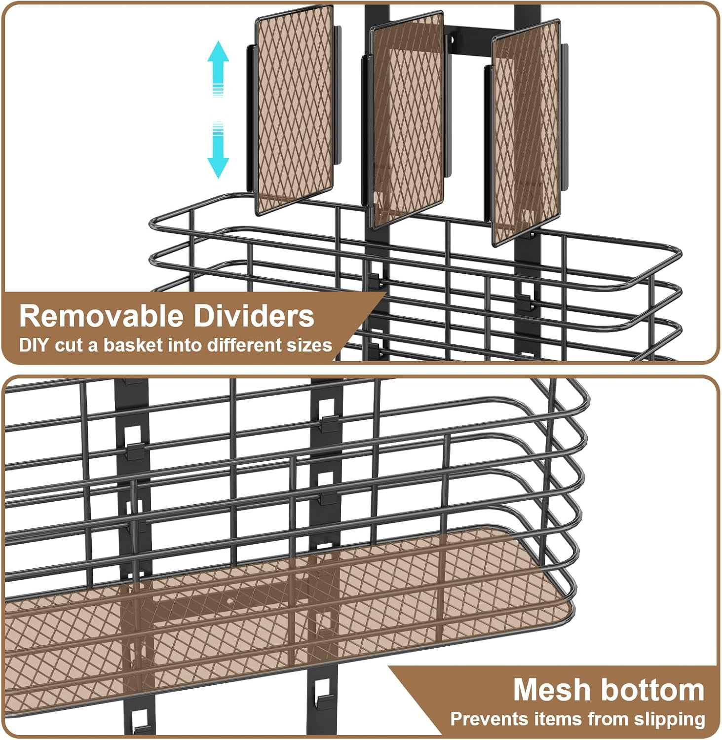 X-COSRACK 7-Tier Over The Door Organizer with Hair Tool Holder, Heavy Duty Metal Bathroom Storage Rack, Adjustable Hanging Wall Mount Shower Caddy for Closet, Pantry and Bedroom