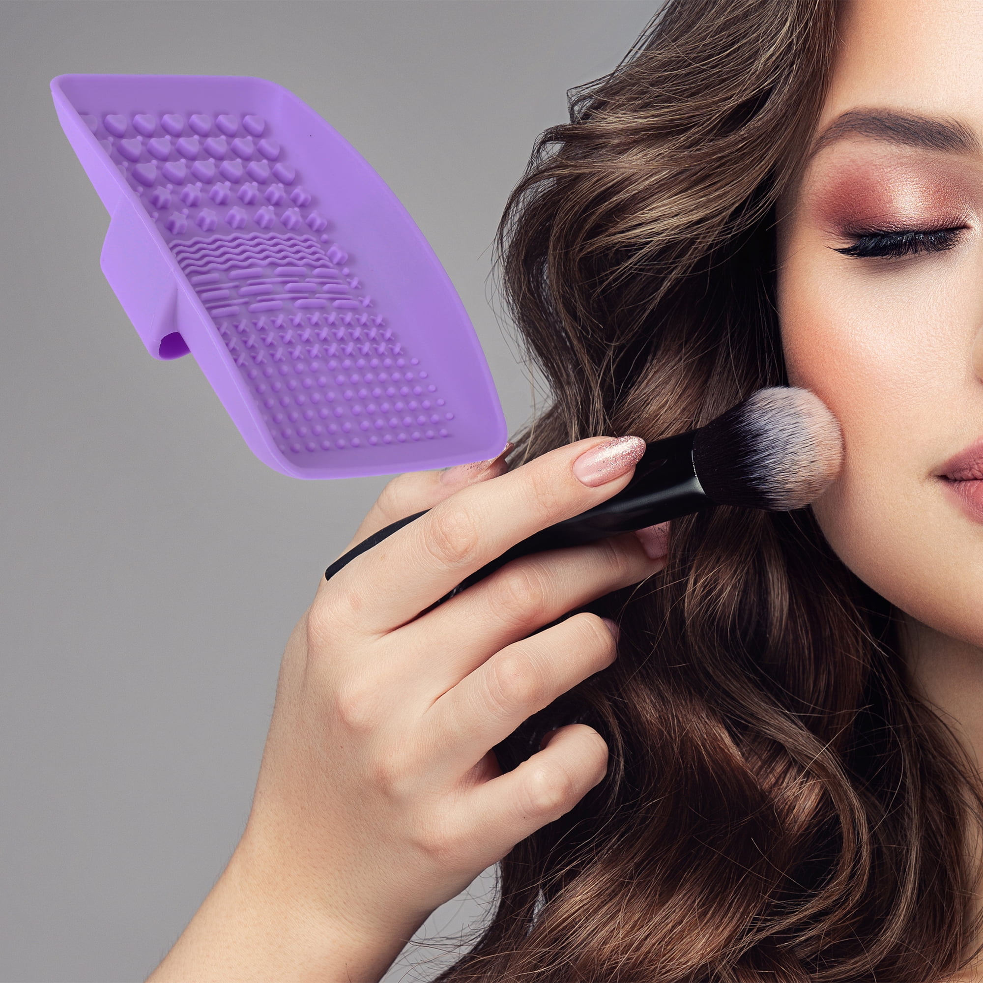 Unique Bargains Square Makeup Sponge Brush Cleaner Purple