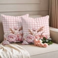 thumbnail image 2 of Pink Pumpkin Fall Outdoor Waterproof Pillow Covers, Plaid Thanksgiving Botanical Floral Checkered Decorative Square Throw Pillowcase Sofa Cushion Sham for Patio/Couch/Chair, 16"x16" 2 Pack, 2 of 8