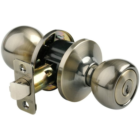 Brinks Keyed Entry Ball Style Door Knob, Antique Brass
