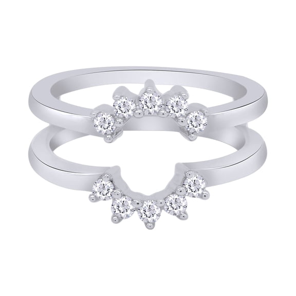 Round Cut White Cubic Zirconia Solitaire Enhancer Guard Ring 10k White Gold Ring Size - 11