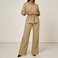 thumbnail image 2 of Purcolt Womens 2 Piece Matching Pant Set Dressy Casual Collared Roll Up Long Sleeve Button Front Shirt Full Length Wide Leg Trousers Business Work Office Outfits, 2 of 7