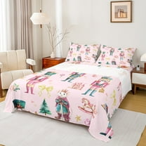 Feelyou Kawaii Pink Nutcracker Full Size Sheets, Christmas Princess Bowknot Bed Sheets, Teen Kid Child Sheet Sets, Ultra Soft Home Decor, 4pcs