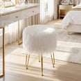 thumbnail image 2 of Gymax Vanity Chair Makeup Stool Furry Padded Seat Round Ottoman White, 2 of 10