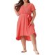 thumbnail image 4 of Vestido de verano de talla grande para mujer Agnes Orinda, bohemio, con cuello en V, manga corta, alto-bajo, vestido midi de playa, naranja y rosa, 2X, 4 of 6
