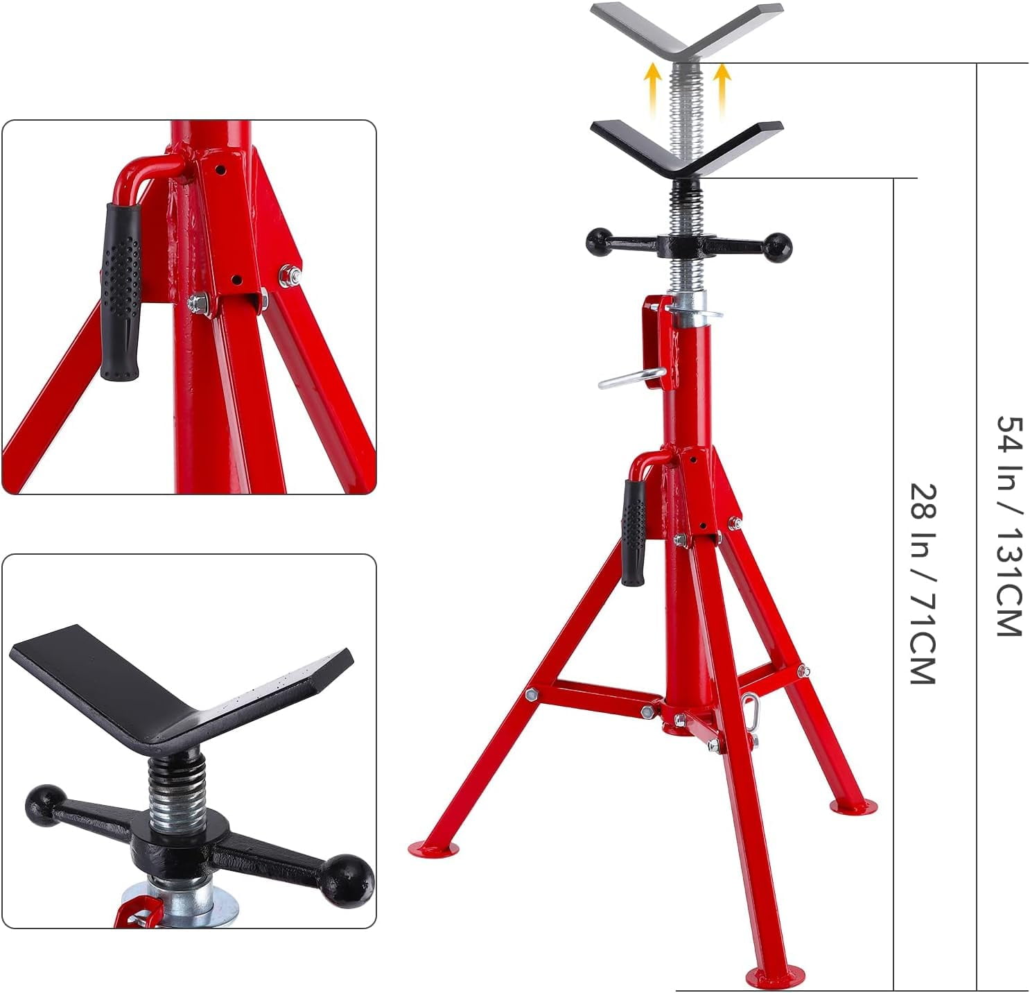 Yeshouse V-Head Pipe Jack Stand, 27 - 52 Inch Adjustable Height, 1/8"-12" Wide Pipe Capacity, 2500 Lbs Load Capacity, Heavy Duty Portable Steel Jacks