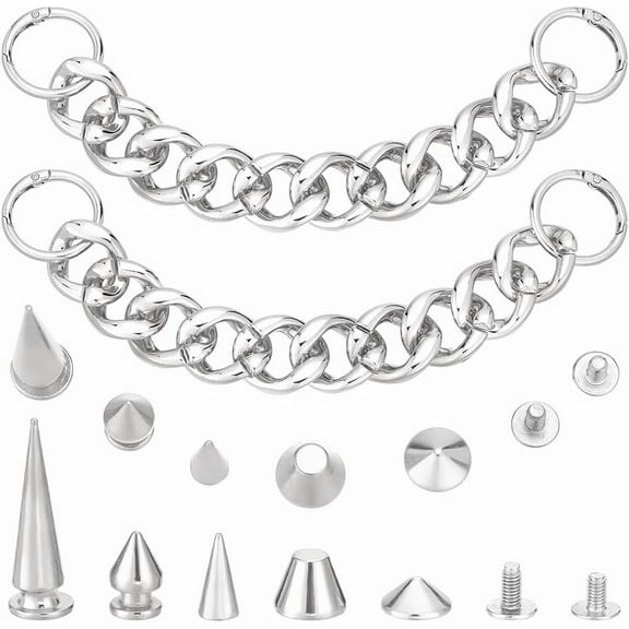 Goth Shoe Charms Chains Metal Punk Shoe Decoration 40Pcs Rivet Cone Metal Sandals Chain Shoe Accessories for Woman Man DIY Party Favors Birthday Gifts Clog Shoes Jeans