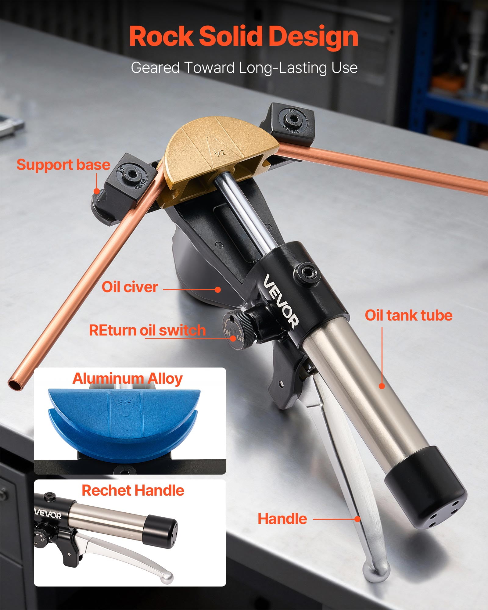 VEVOR Hydraulic Tubing Bender Kit, 1/4 to 7/8 Inch, Copper Tube Pipe Bender, HVAC Bending Tool Set, 90° Bend, with 7 Color Aluminium Alloy Dies, for HVAC Air Conditioning Refrigeration Auto Repair