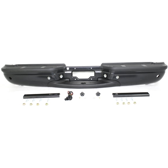 Step Bumper Compatible with FORD F-SERIES SUPER DUTY 2001-2007 ASSEMBLY Powdercoated Black Fleetside Regular Cab/SuperCab with Rear Object Sensor Holes with Brackets