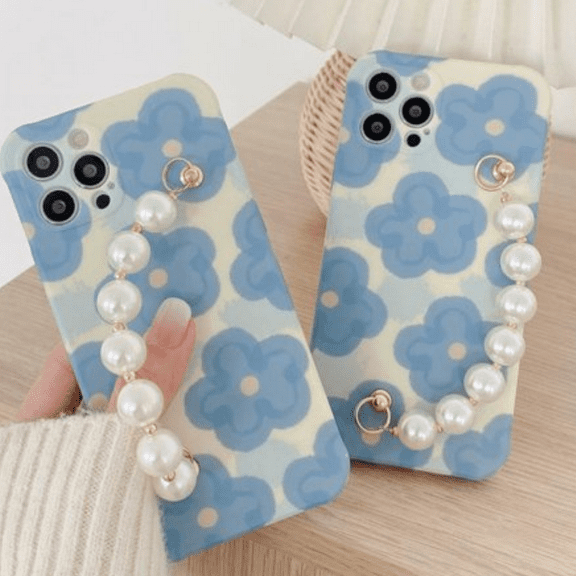 CASELIX Apple iPhone 12 Pro Max Case (6.7"), Slim Lightweight Scratch Resistant floral Phone Cover bumper Grip, Pearl bracelet strap Flower Case