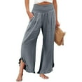 thumbnail image 2 of PMVFHDE Women's Flowy Wide Leg Beach Pants Ruffle Hem Lightweight Comfortable Summer Palazzo Trousers Blue，XXL, 2 of 5