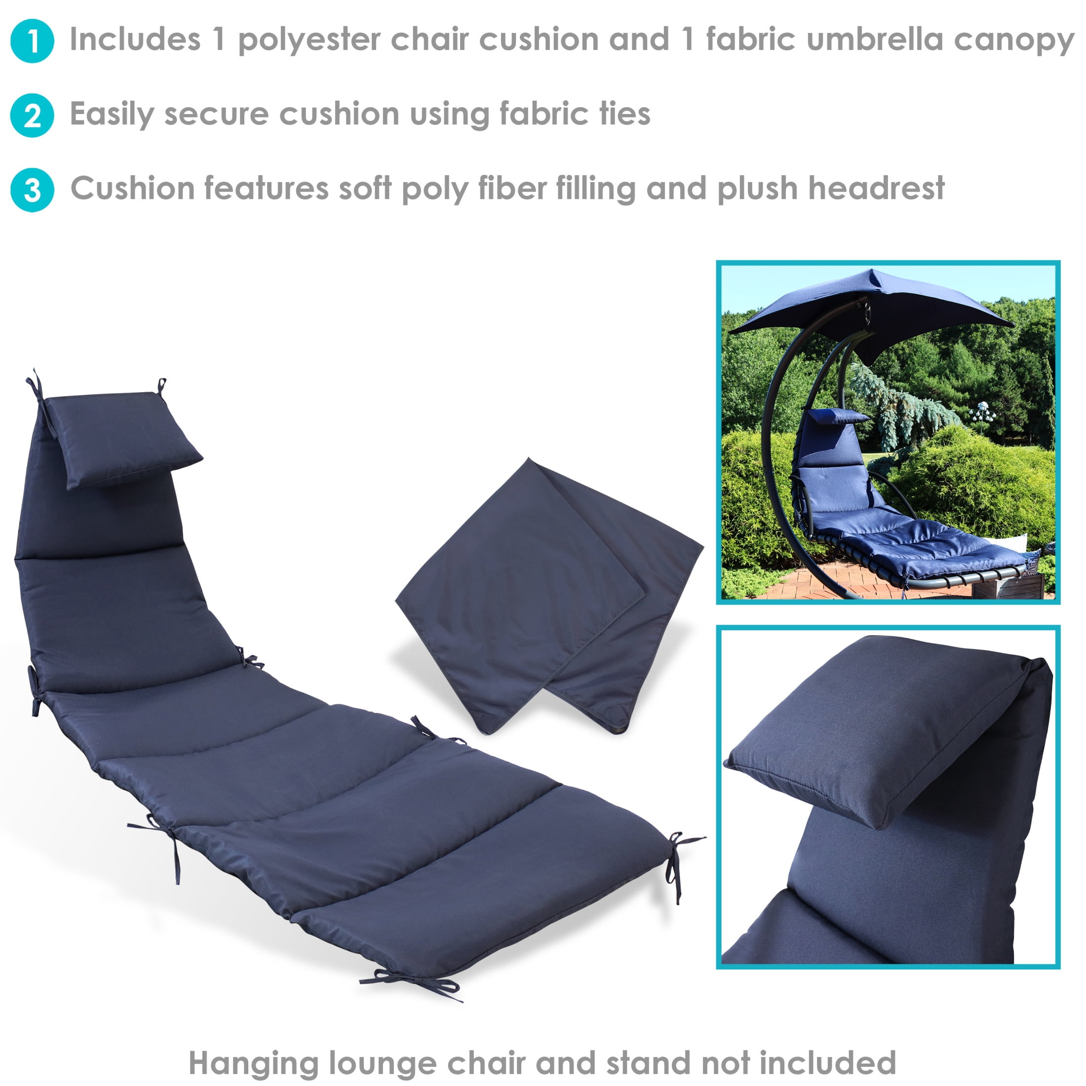 Sunnydaze 27" x 88.5" Navy Blue Outdoor Hanging Lounge Chair Replacement Cushion