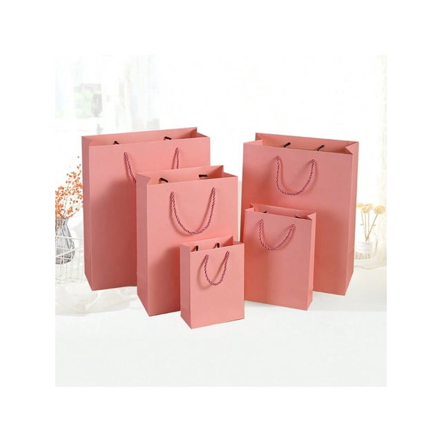1pc Pink Kraft Paper Gift Bag/ Shopping Bag/ Take-Out Bag/ Jewelry Packaging Bag With Handle