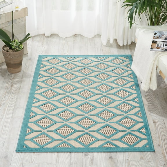 Nourison Aloha Indoor/Outdoor Casual Geometric Blue 2'8" x 4' Area Rug, (3' x 4')