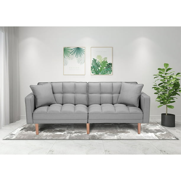 Gray Couch Seventh Convertible Sofa Bed Modern Fabric Sleeper Sofa Bed Futon Couches And Sofas Sleeper With Armrest Wood Legs Two Pillows Recliner Couch Living Room Furniture Sofa Q133 Walmart Com